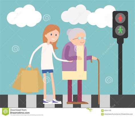 Girl Helping Old Woman Stock Vector Illustration Of