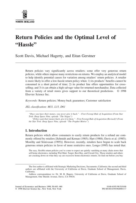 Pdf Return Policies And The Optimal Level Of Hassle