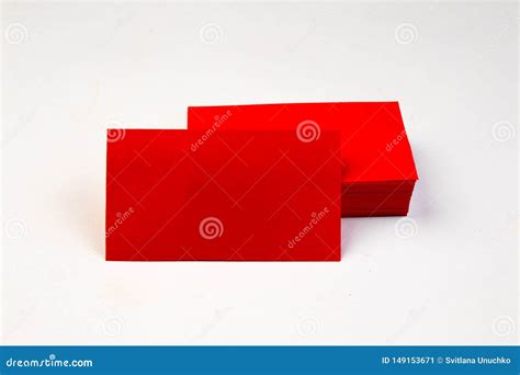 Stack Of Red Blank Business Cards On White Background Stock Image