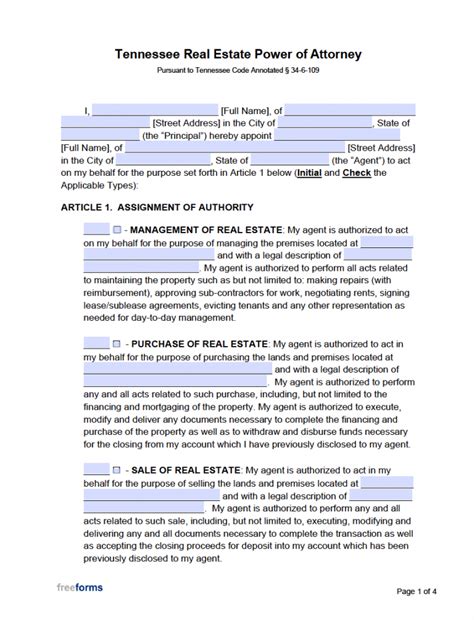 Free Tennessee Real Estate Power Of Attorney Form Pdf Word