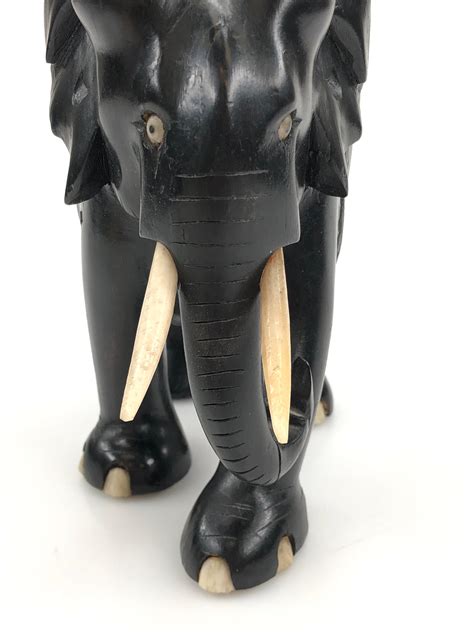 Lot African Hand Carved Ebony Wood Ivory Elephant