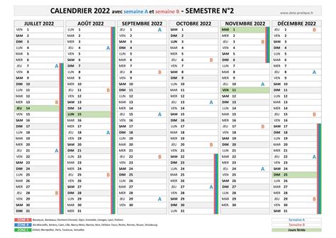 Semaine A Et B 2022 Dates Et Calendrier 2022 Avec Les Semaines A Et B