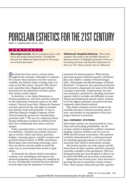 Porcelain Esthetics For The 21st Century Pdf Ceramics Dentistry