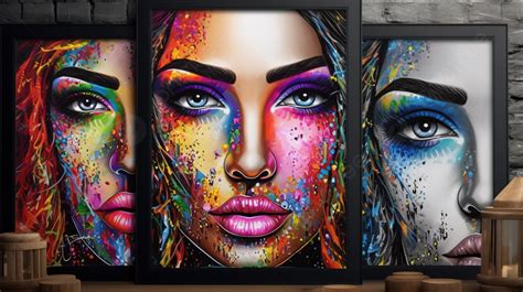 Colorful Women Face Painting Canvas Wall Art Background Picture To
