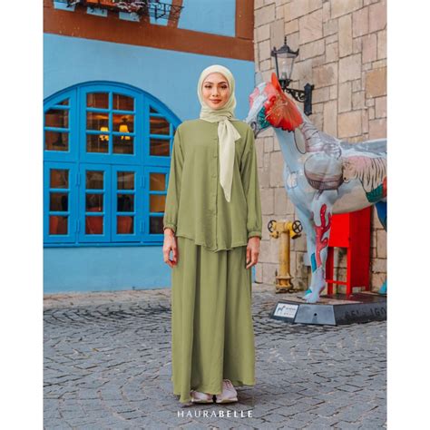 Readystock Qaysa Set Haurabelle Set Baju Muslimah With Skirt Ironless