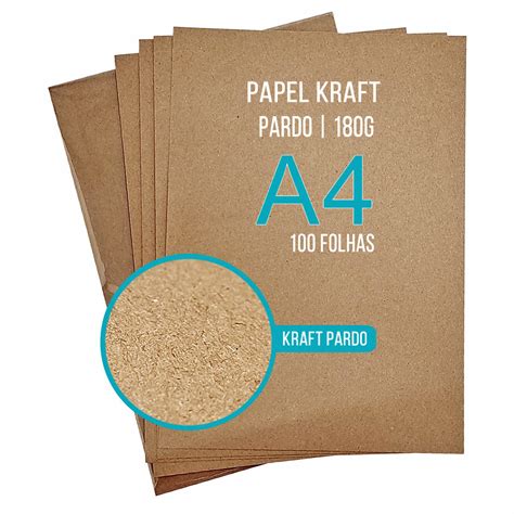 Papel Kraft A4 180g Pardo Natural Com 100 Folhas Mundoware