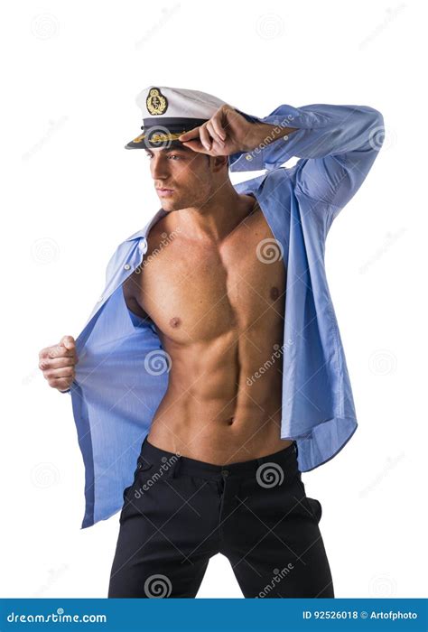 Muscular Shirtless Male Sailor With Marine Hat Stock Photo Image Of