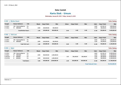 Contoh Kartu Stock Barang Shorelalar