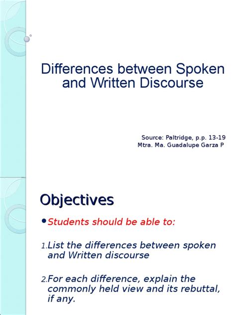 Differences Between Spoken And Written Discourse Pdf Clause Word