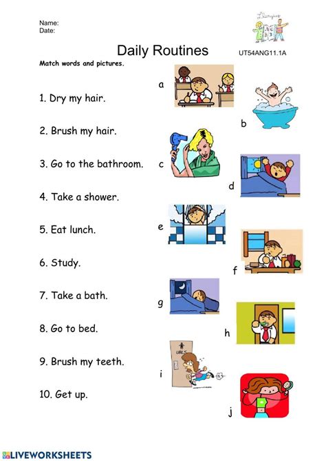 Ejercicio De Daily Routines Vocabulary Daily Routine Worksheet