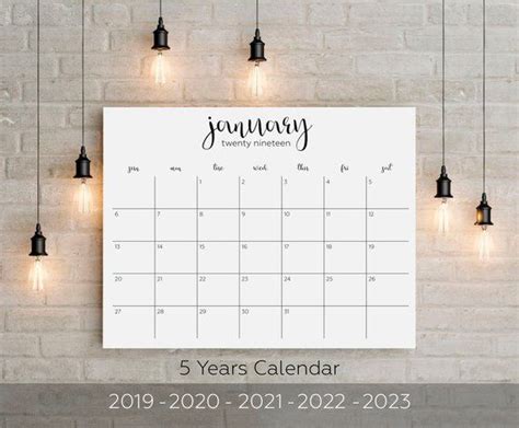 5 Years Printable Big Wall Calendar 2019 2019 2020 2021 2022 2023