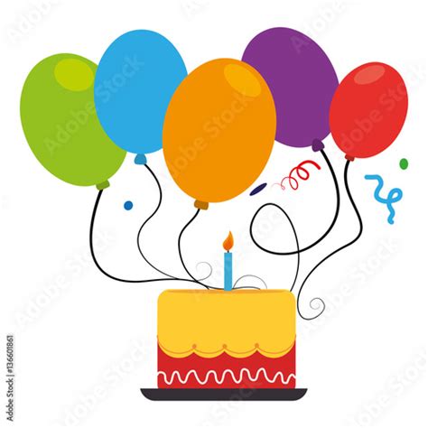 Colorful Cake And Balloons Party Birthday Vector Illustration Stock