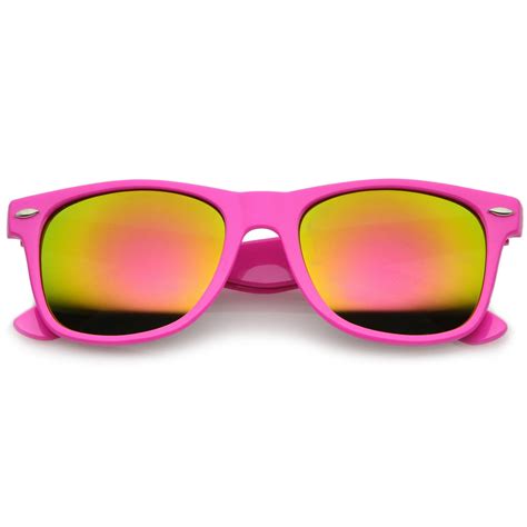 Sunglassla Retro Large Square Colored Mirror Lens Horn Rimmed Sunglasses 55mm Hot Pink