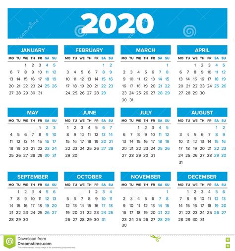 Kontakta oss sekretess vilken vecka veckonummer vad är klockan nu. Enkel 2020 år kalender vektor illustrationer. Illustration ...