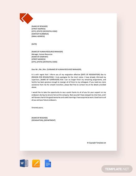 FREE Resignation Letter Templates In Google Docs Template Net