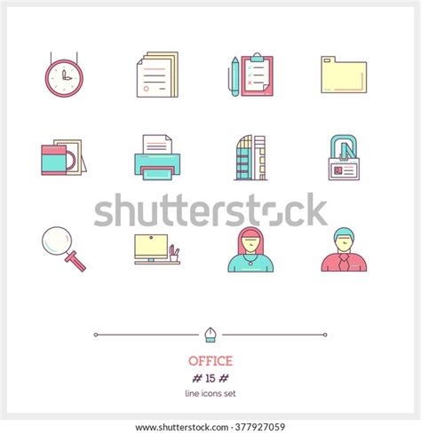 Color Line Icon Set Office Equipment Stock Vector Royalty Free