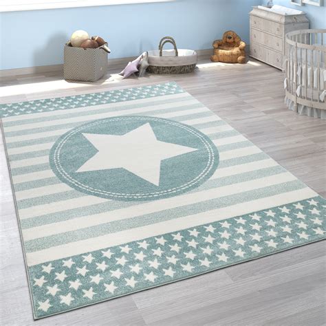 Kinderteppich rund mit stern blau. Kinderteppich Streifen-Muster Stern-Motiv Blau | Teppich.de