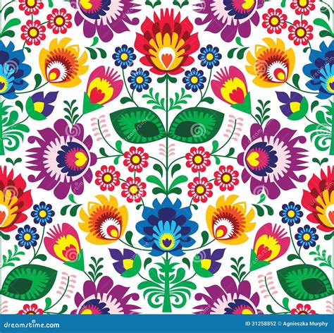 Seamless Traditional Floral Polish Pattern Ethnic Background Stock