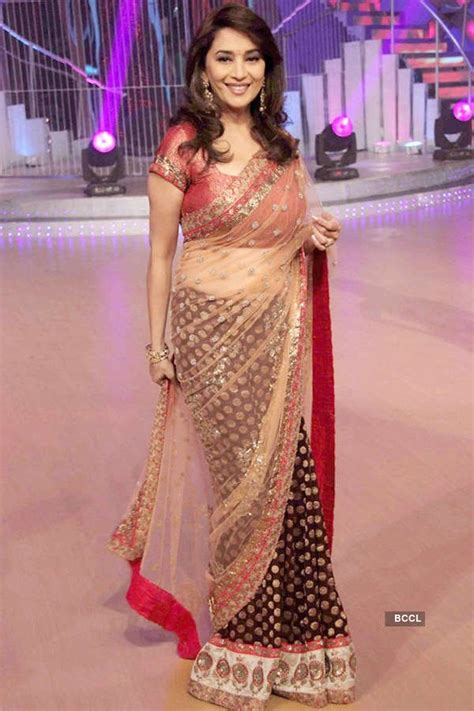 Madhuri Dixit Is In Beautiful Red And Black Designer Embroidery Net