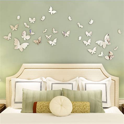 Diy Home Decorations 12 Pcsset Mirror Sliver 3d Butterfly