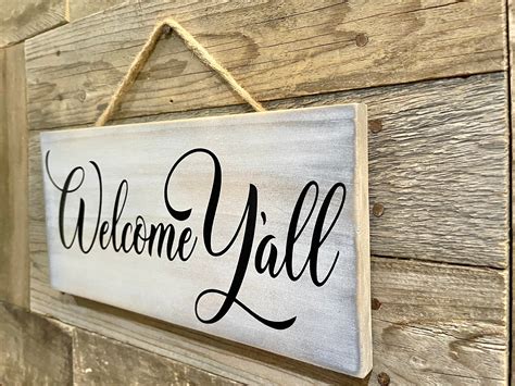 Welcome Yall Handmade Rustic Wood Sign Farmhouse Etsy