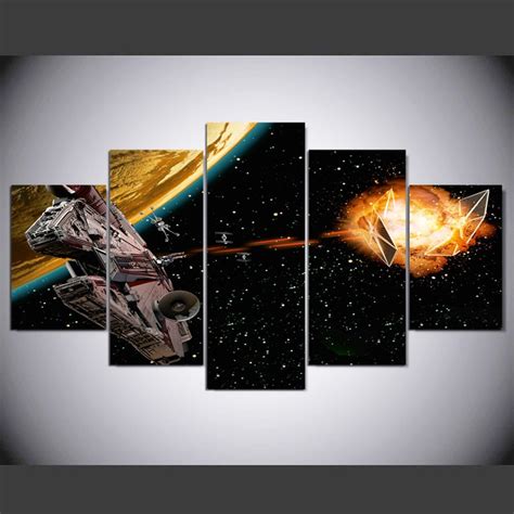 Hd Canvas Printed Painting 5 Piece Wall Art Star Wars Millennium Falcon