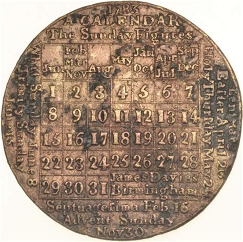 Calendar Medal 1783 By James Davies Birmingham