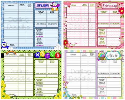 Printable Budget Worksheets Set Of 12 Yearly Budget