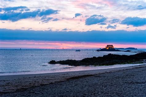 High Angle View Of The Beach Of Saint Malo Stock Image Image Of Dusk