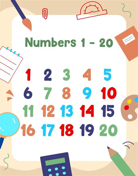 The Numbers 1 20 Are Written On A Sheet Of Paper With Pencils And Markers