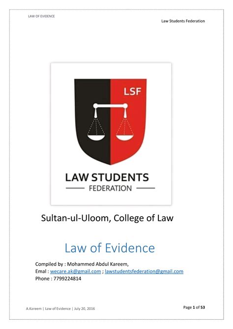 LAW OF Evidence Sultan UL Uloom LLB LAW Honors Studocu