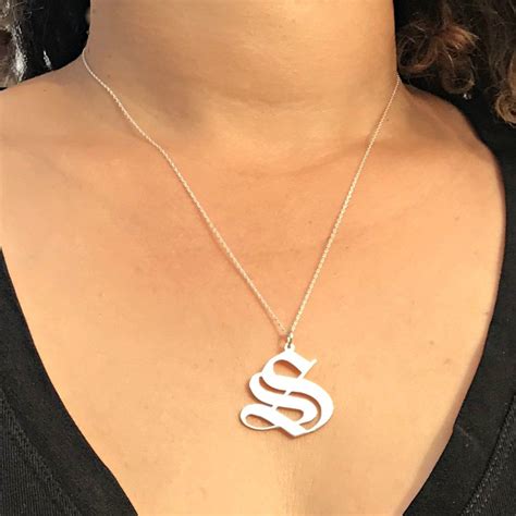 Sterling Silver Initial Necklace For Women Oversized Initial Etsy Sterling Silver Initial