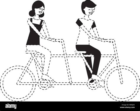 Cute Happy Couple Riding In Tandem Bike Recreation Stock Vector Image