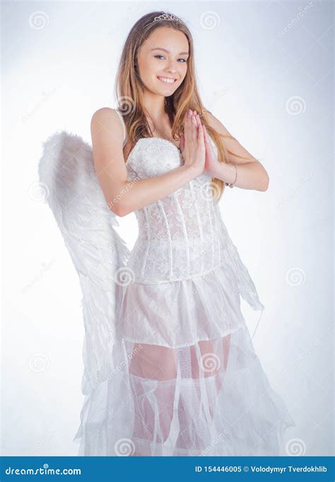 Angel In Love Cupid Girl Aiming At Someone With An Arrow Of Love Teenager Cupid Stock Image
