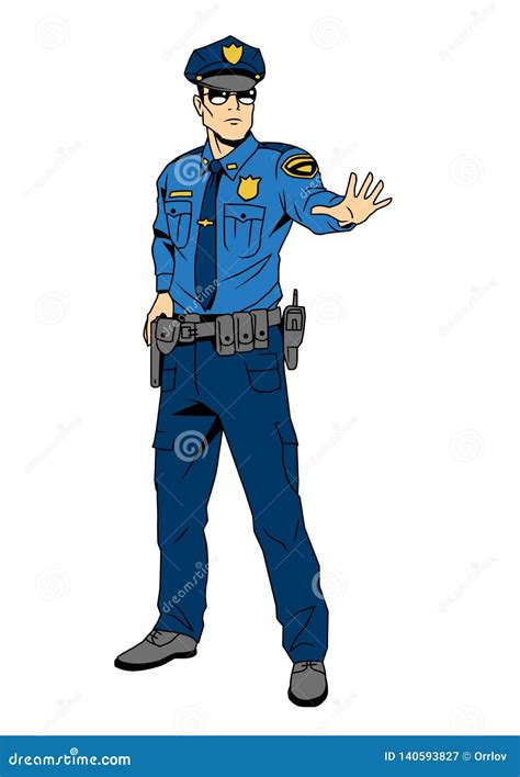 Police Officer Commands You To Stop Cartoon Character Color Drawing