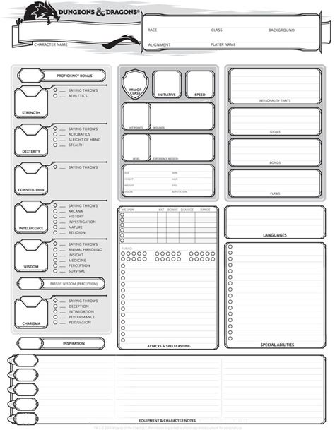 Dungeons Dragons 5th Edition Character Sheet Character Sheet