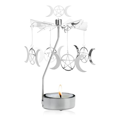 Buy Spinning Tea Light Candle Holder Silver Triple Moon Carousel
