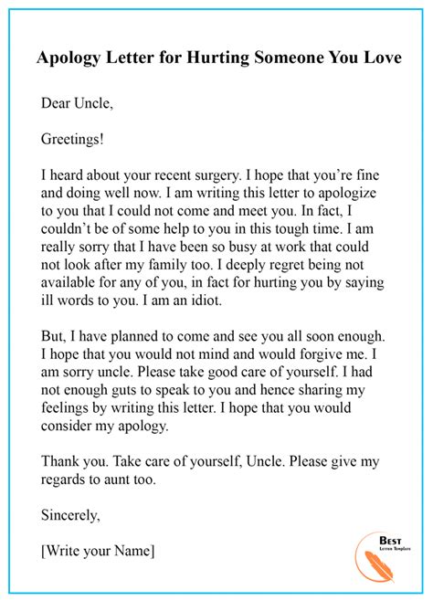 Apology Letter Template For Hurt Feelings Sample And Examples