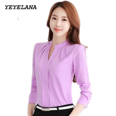 Yeyelana 2019 Women Formal Office Chiffon Blouse Long Sleeve V Neck