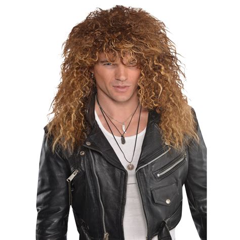 mens 80s glam rock metal rocker punk wig fancy dress accessory music legend stag ebay