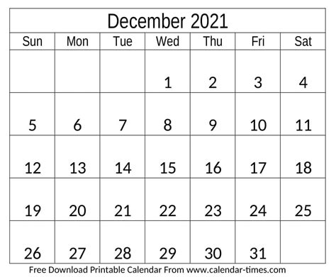 December 2021 Blank Calendar Templates 1 Calendar Template 2021 Images