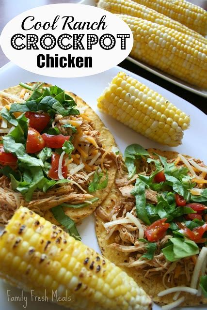 Shred the chicken using two forks or a hand mixer. Cool Ranch Crockpot Chicken Tacos or Tostadas - Family ...