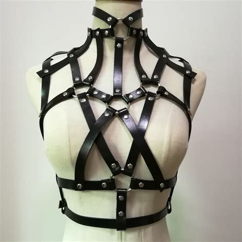 intimates and sleep women punk leather body chest harness cage bondage belt gothic chest strap