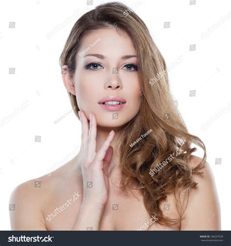 Portrait Of Beautiful Female Model On White Background Stock Photo