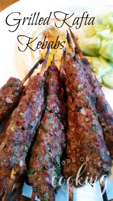 All kabobs are grilled with a skewer over an open flame, served with basmati rice or tandoori naan. Grilled Kafta Kebabs and a Cookbook Review - Moore or Less ...