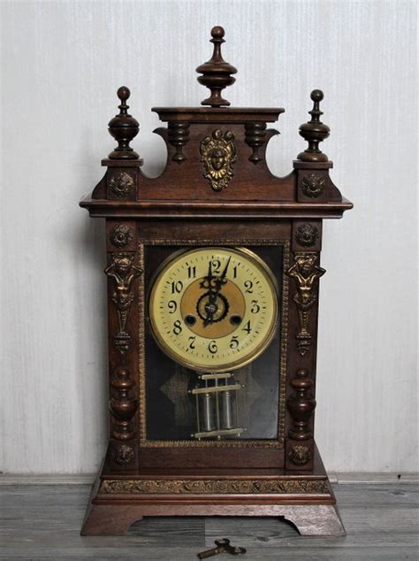 Antique German Mantle Clock With Pendulum Wood 19th Catawiki