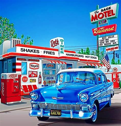 Awesome Art Retro Cars Gas Station Old Gas Stations