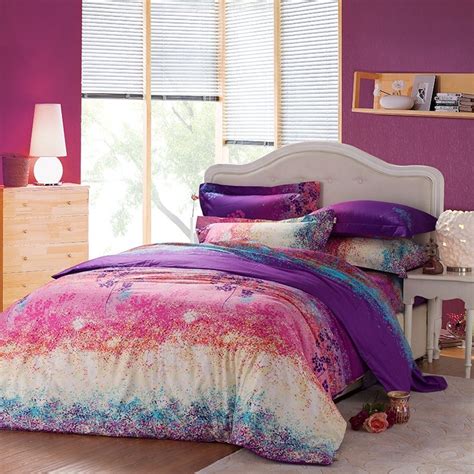 Aqua Pink And Purple Beautiful Country Scene Ombre Style Full Queen