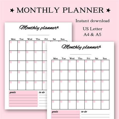 Monthly Planner Printable Monthly Planner Month At A Etsy In