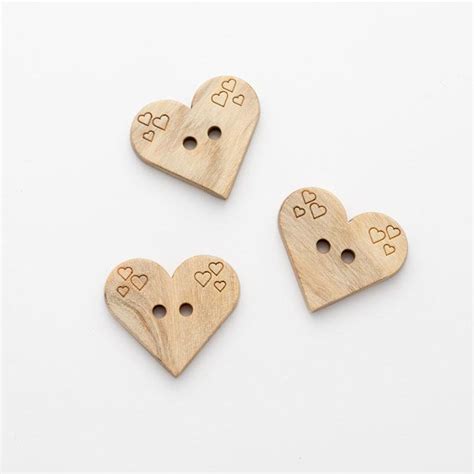 Wooden Heart Buttons 20mm 50 Piece Bag W14220